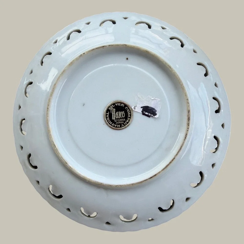 Vintage Iridescent Lusterware Footed Teacup and Pierced Reticulated Saucer Set